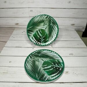 Green Palm Leaf Melamine Plates‎ Set 4 Tropical Beach Cottage Patio